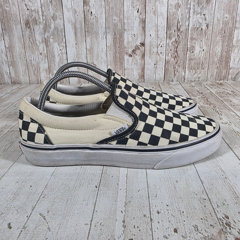 Vans Classic Slip-On Checkerboard Black Off White Sneakers Womens 10 Mens 8.5